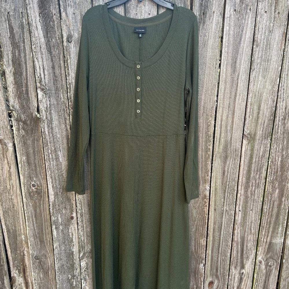 Army Green Ribbed Dress - Picture 2 of 5